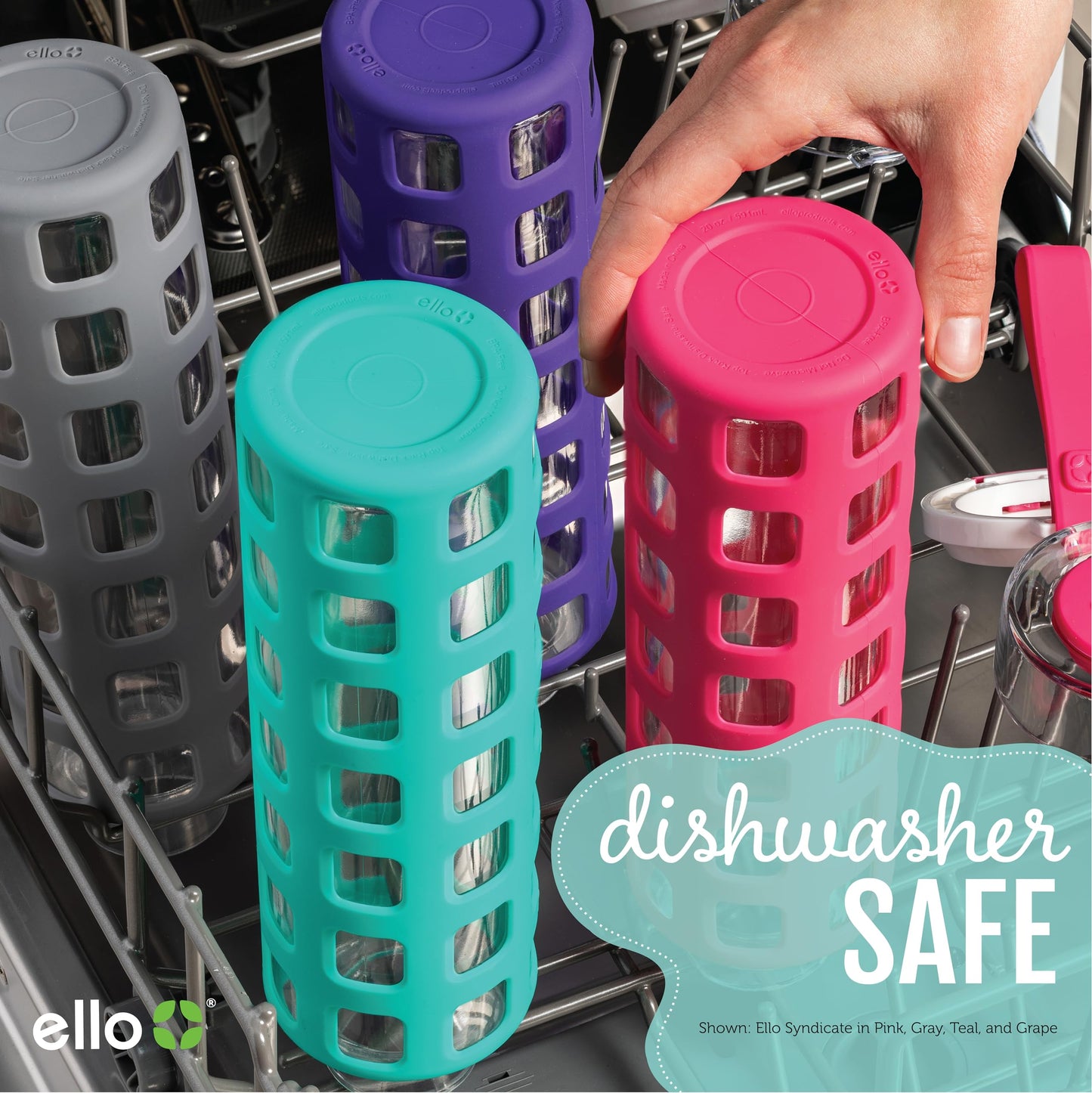 20 oz Ello Syndicate Glass Water Bottle with One-Touch Flip Lid, Grey