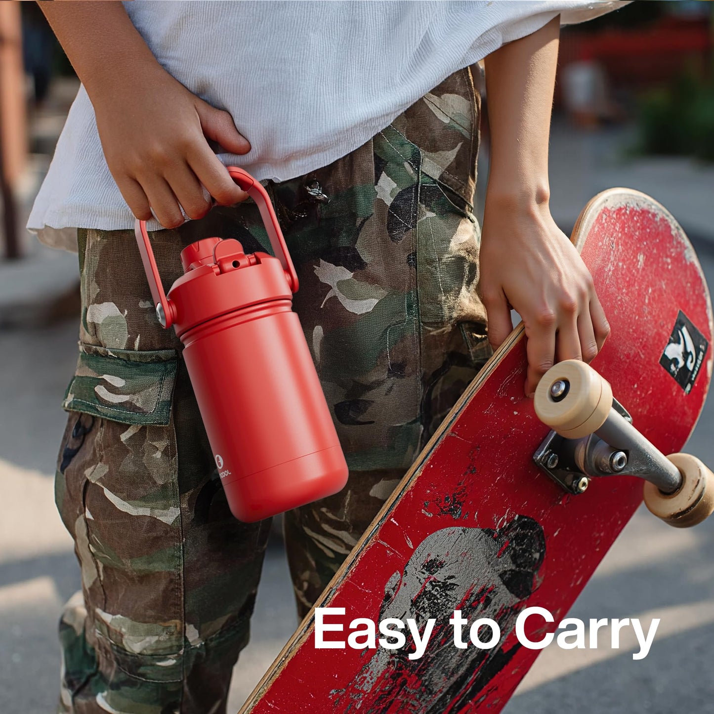 40 oz Insulated Stainless Steel Water Bottle with Two-Way Spout, Built-In Straw, Bucket Handle, BPA-Free, Leak-Proof, Lightly Toasted