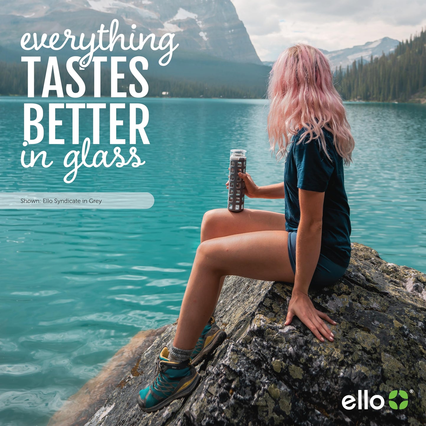 20 oz Ello Syndicate Glass Water Bottle with One-Touch Flip Lid, Grey